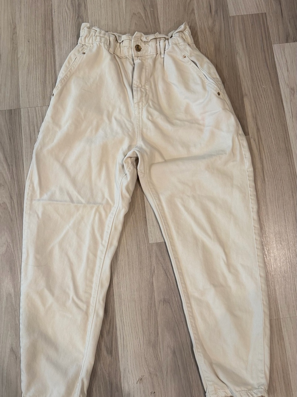 Zara Cream Elastic-Waist Trousers
